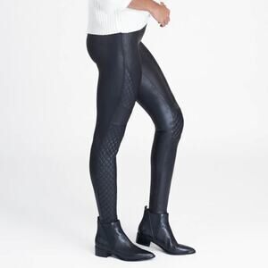 SPANX Quilted Faux Leather Moto Leggings Very Black Size Small